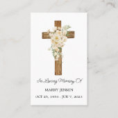 White rose Cross Memorial Funeral Prayer Card Visitenkarte (Vorderseite)
