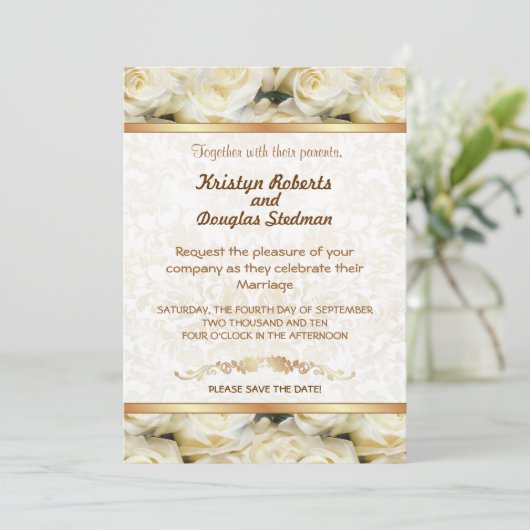 White Rose - Einladung zur Hochzeit (Stehend Vorderseite)