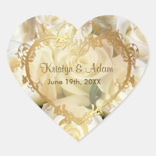 White Rose Elegance - Anpassen Herz-Aufkleber