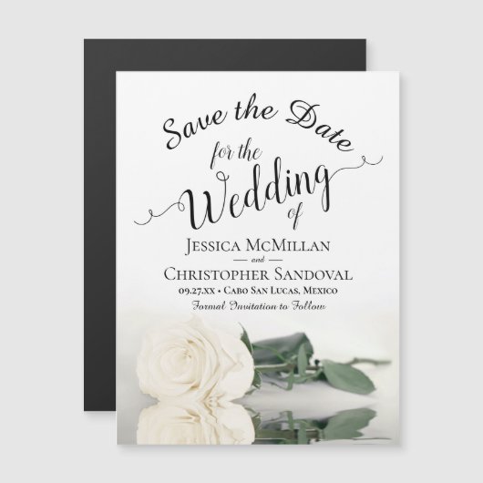 White Rose Elegant Wedding Save the Date Magnet (Vorne/Hinten)