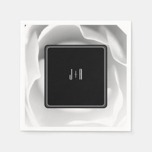 White Rose Elegantes Blumendesign auf schwarz Serviette