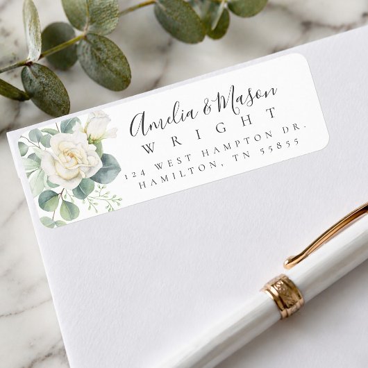 White Rose Eucalyptus Wedding Return Address