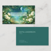 White Rose Floral and Full Moon Castle Night Visitenkarte (Vorne/Hinten)