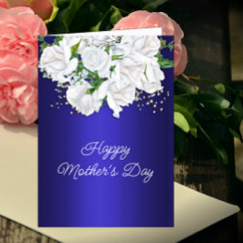 White Rose Floral Bouquet Dark Blue Mother Day Karte