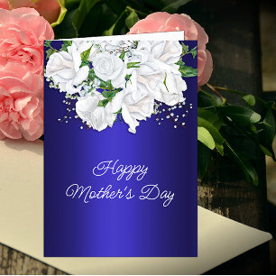 White Rose Floral Bouquet Dark Blue Mother Day Karte