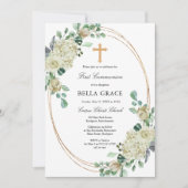 White Rose Floral First Heilige Kommune Einladung (Vorderseite)