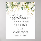 White Rose Floral Gold Blätter Hochzeitssymbol Poster (Vorne)