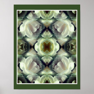 White Rose Floral Mirror Abstrakt Art Poster