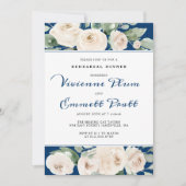 White Rose Floral on Navy Blue Probe Dinner Einladung (Vorderseite)