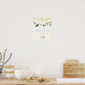 White Rose Floral Wedding Sign Poster (Küche)