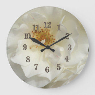 White Rose Flower Photo with Name Large Bloom Große Wanduhr