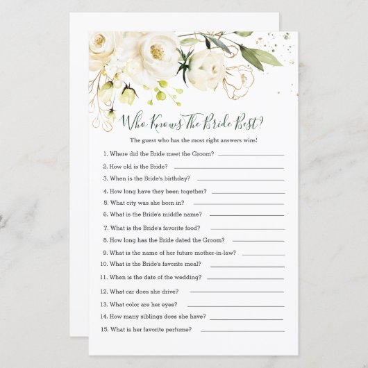 White Rose Foliage Wer die Bride Best kennt (Vorne/Hinten)