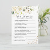 White Rose Foliage Wer die Bride Best kennt Einladung (Stehend Vorderseite)