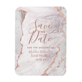 White & Rose Gold Agate Foil Save the Date Hochzei Magnet