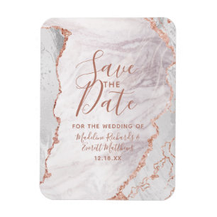 White & Rose Gold Agate Foil Save the Date Hochzei Magnet