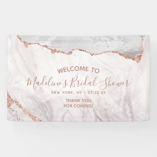 White & Rose Gold Agate Gilt Brautparty Willkommen Banner