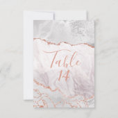 White & Rose Gold Agate Gilt Wedding Tischnummern (Rückseite)