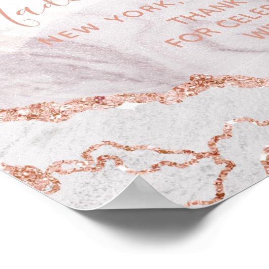 White & Rose Gold Agate Gilt Wedding Willkommensze Poster (Ecke)