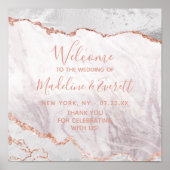 White & Rose Gold Agate Gilt Wedding Willkommensze Poster (Vorne)