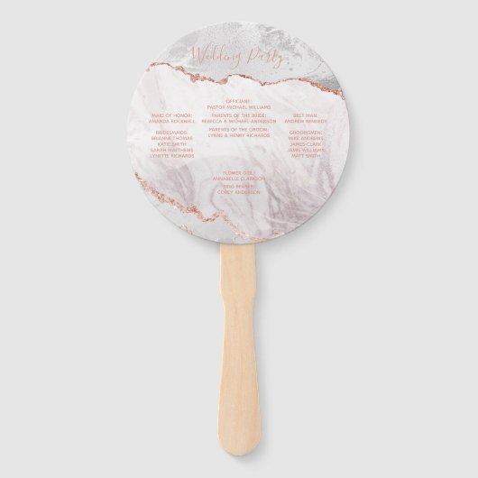 White & Rose Gold Agate Hochzeitsprogramm Fächer (Rückseite)