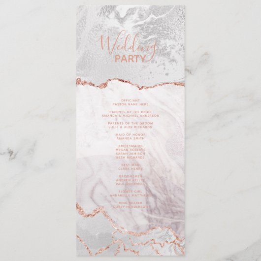 White & Rose Gold Agate Hochzeitsprogramm Programm (Rückseite)
