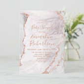 White & Rose Gold Agate Marble Babydusche Einladung (Stehend Vorderseite)