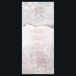 White & Rose Gold Agate Marble Foil Hochzeitsmenü Menükarte<br><div class="desc">White & Rose Gold Agate Marmorfolie Gilded Geode Design,  mit modernen und Script-Schriftart. Trendy und Chic Wedding oder jede Veranstaltung Dinner Menü! ~ Karo mein Shop zu sehen,  die gesamte Hochzeitssuite für dieses Design!</div>