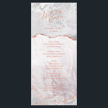 White & Rose Gold Agate Marble Foil Hochzeitsmenü Menükarte<br><div class="desc">White & Rose Gold Agate Marmorfolie Gilded Geode Design,  mit modernen und Script-Schriftart. Trendy und Chic Wedding oder jede Veranstaltung Dinner Menü! ~ Karo mein Shop zu sehen,  die gesamte Hochzeitssuite für dieses Design!</div>