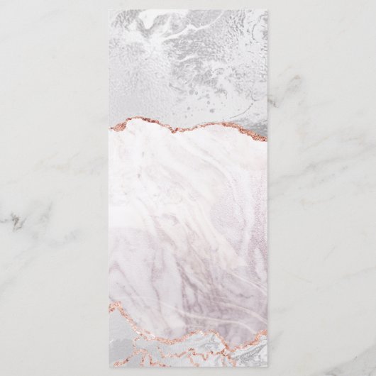 White & Rose Gold Agate Marble Foil Hochzeitsmenü Menükarte (Rückseite)