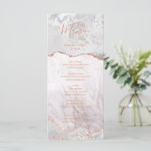 White & Rose Gold Agate Marble Foil Hochzeitsmenü Menükarte (Stehend Vorderseite)