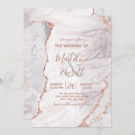 White & Rose Gold Agate Marble Foil Moderne Hochze Einladung