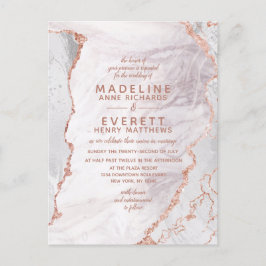 White & Rose Gold Agate Marble Foil Moderne Hochze Einladungspostkarte