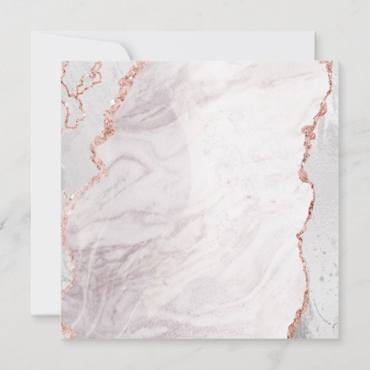 White & Rose Gold Agate Marble Foil Square Hochzei Einladung (Rückseite)
