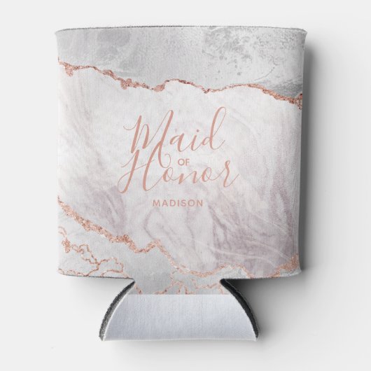 White & Rose Gold Agate Marble Foil Trauzeugin Dosenkühler (Vorderseite)