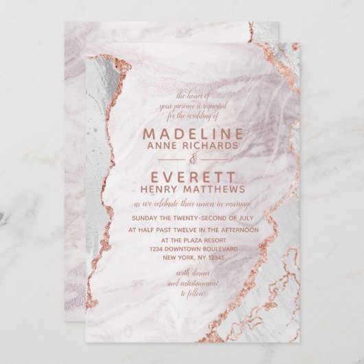 White & Rose Gold Agate Marble Foil Trendy Wedding Einladung (Vorne/Hinten)