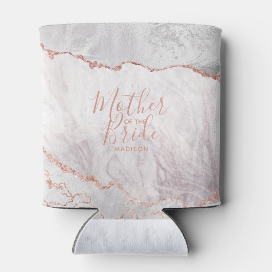 White & Rose Gold Agate Marmor Mutter der Braut Dosenkühler (Rückseite)
