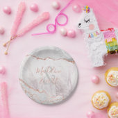 White & Rose Gold Agate Marmor Wedelmonogramm Pappteller (Party)
