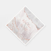 White & Rose Gold Agate Marmor Wedelmonogramm Serviette (Ecke)