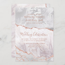 White & Rose Gold Agate Marmorfoil Gilded Wedding Einladung