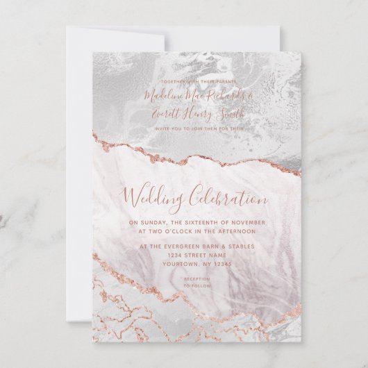 White & Rose Gold Agate Marmorfoil Gilded Wedding Save The Date (Vorderseite)