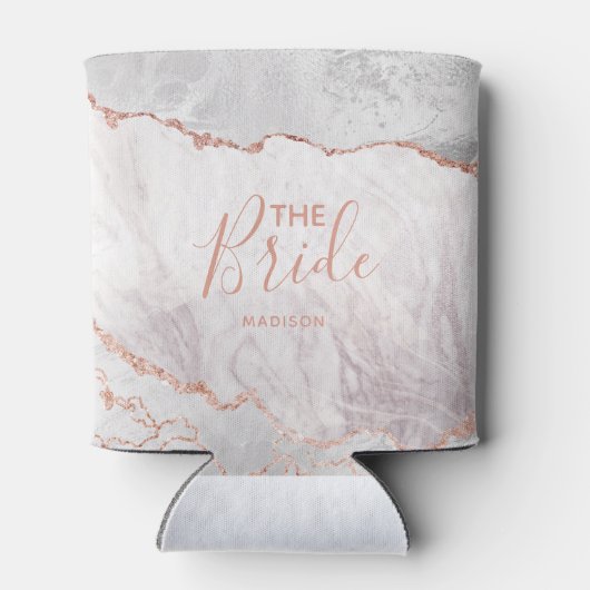 White & Rose Gold Agate Marmorfoil Gilt die Braut Dosenkühler (Rückseite)