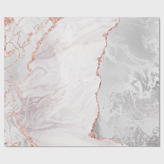 White & Rose Gold Agate Marmorfolie Gilded Geode Geschenkpapier (Flach)