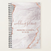 White & Rose Gold Agate Marmorfolie Hochzeitspläne Planer (Vorderseite)
