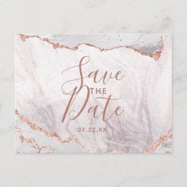 White & Rose Gold Agate Marmorfolie Save the Date Ankündigungspostkarte