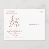 White & Rose Gold Agate Marmorfolie Save the Date Ankündigungspostkarte (Rückseite)