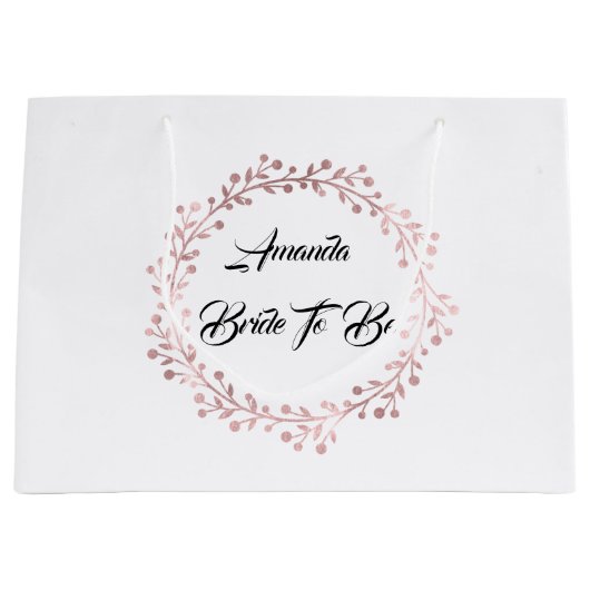 White Rose Gold Blush Wreath Brautparty Hochzeit Große Geschenktüte (Vorderseite)