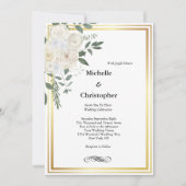 White Rose Gold Border Floral Elegante Hochzeit Einladung (Vorderseite)