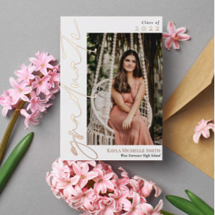 White Rose Gold Calligraphy Foto Abschluss Foil Folieneinladung