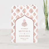White Rose Gold Damask Arch QR Code muslimische Ho Einladung (Vorderseite)