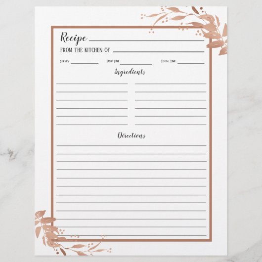 White Rose Gold Foliage Reciage Binder Page (Rückseite)